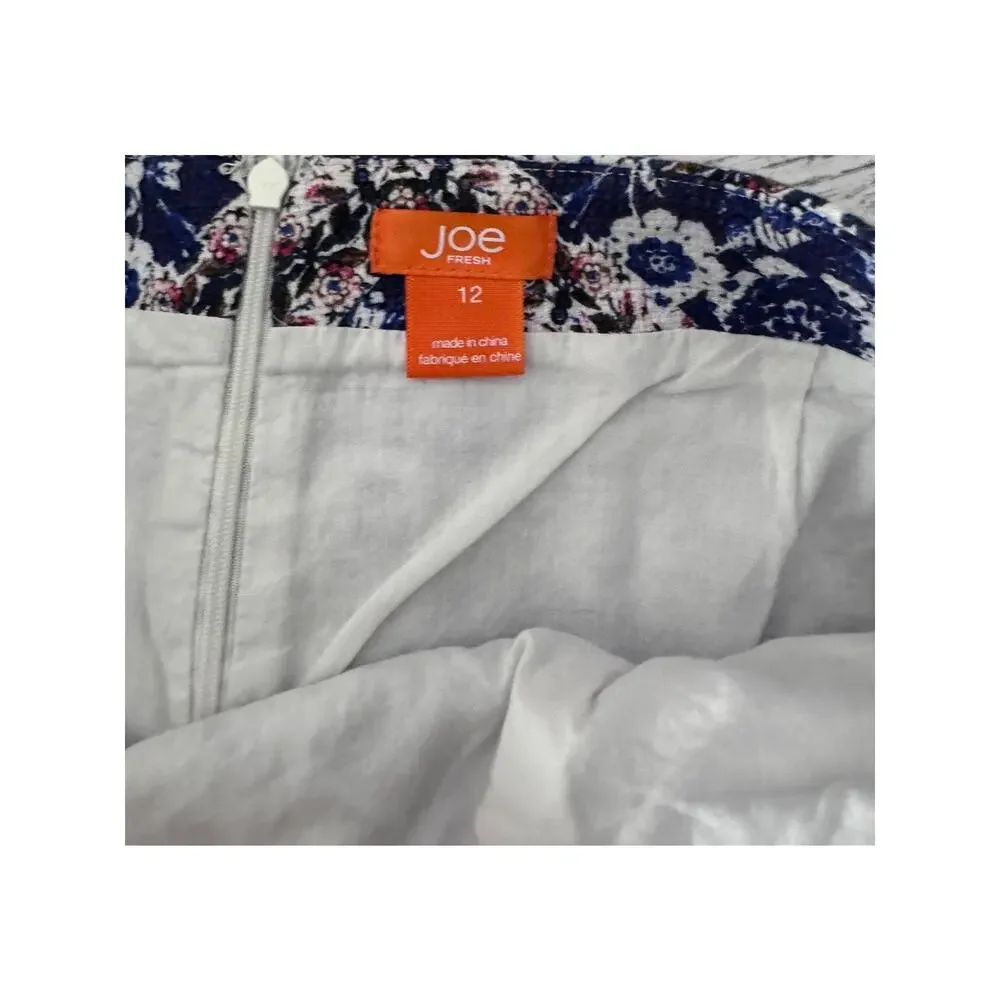 Joe Fresh Size 12 Pencil Skirt Lined Blue Wite Print Back Zipper Size 12